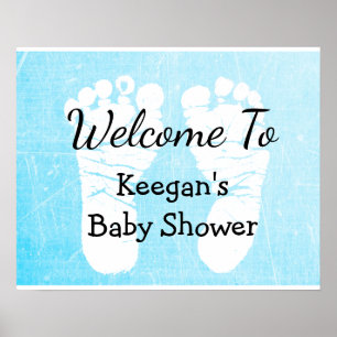 Baby Shower Banner Poster für Boy Blue Foot Prints