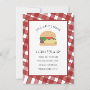 Baby-Shower-BBQ-Gartenparty-Hamburger-Karo-Rot Einladung