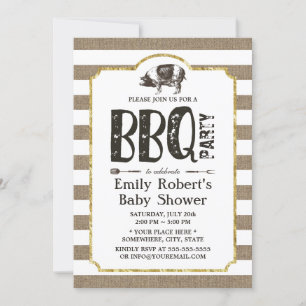 Baby Shower BBQ Rustikale Jute Streifen Einladung