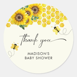 Baby Shower Bee & Sunflower  Runder Aufkleber