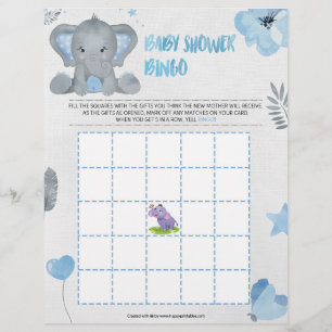 Baby Shower Bingo [Baby Elephant [blau] Briefbogen
