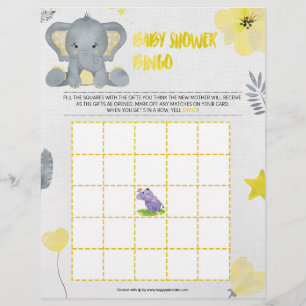 Baby Shower Bingo [Baby Elephant [Gelb] Briefbogen