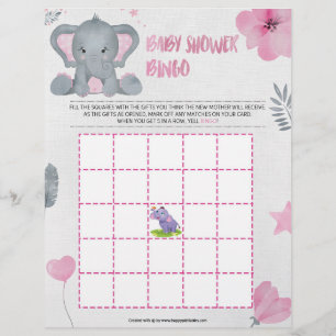 Baby Shower Bingo [Baby Elephant [Rosa] Briefbogen