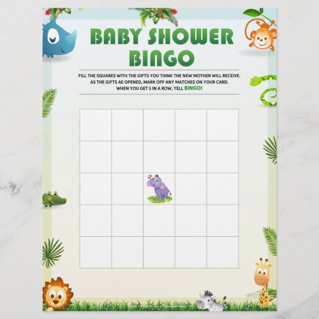 Baby Shower Bingo Baby Shower Game [Tierthema] Briefbogen (Vorderseite)