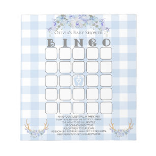Baby Shower Bingo BOHO Baby Blue Gingham Notizblock