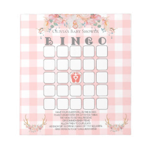 Baby Shower Bingo BOHO Baby Coral Gingham Notizblock