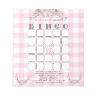 Baby Shower Bingo BOHO Baby Pink Gingham Notizblock