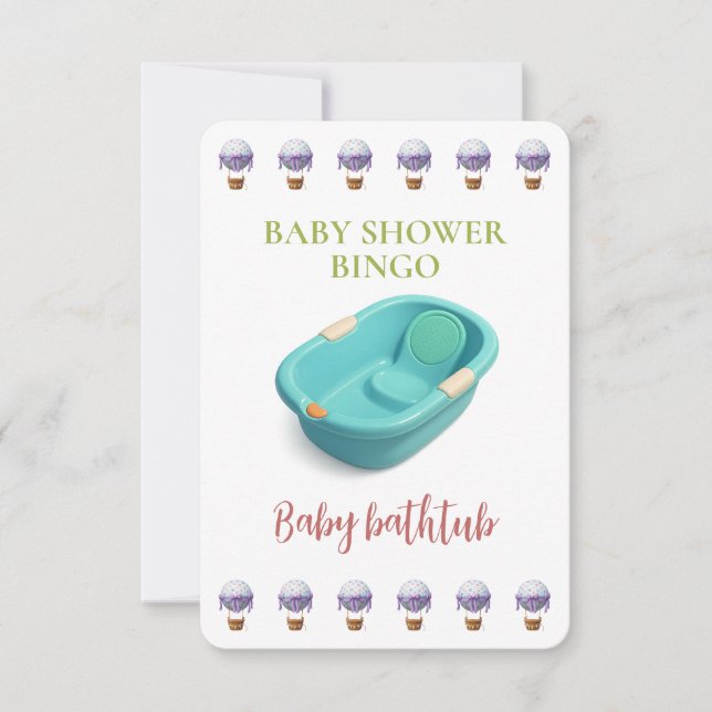 Baby Shower Bingo Card, Funny Game- Baby bathtub (Vorderseite)