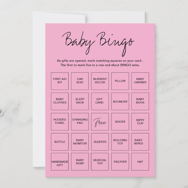 Baby Shower Bingo Cards, Unique Prefilled Baby Bin Einladung (Vorderseite)