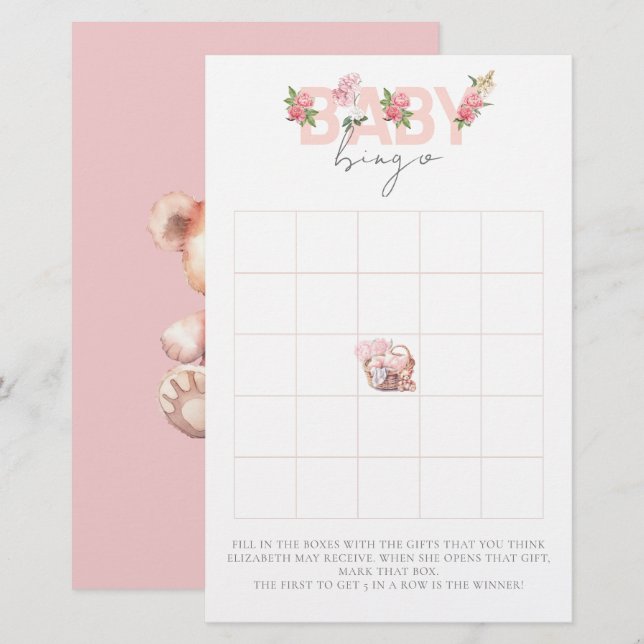 Baby Shower Bingo Game Baby Basket (Vorne/Hinten)