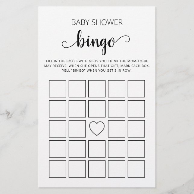 Baby Shower Bingo Game Baby Dusche Party (Vorderseite)