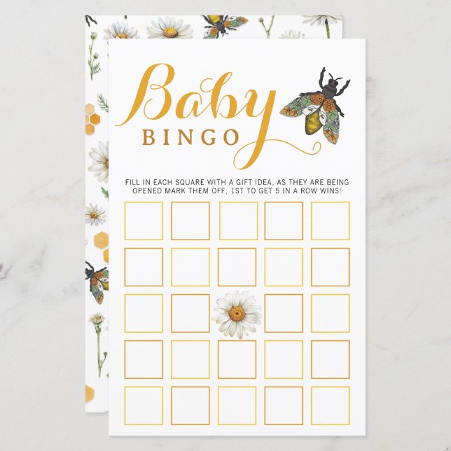 Baby Shower Bingo Game | Hummel Honey Bee Theme (Vorne/Hinten)