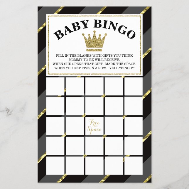 Baby Shower Bingo Game, Prince, Black and Gold Flyer (Vorne)