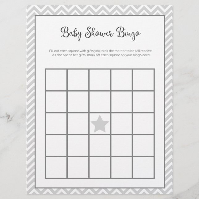 Baby Shower Bingo Gray Zickzack (Vorderseite)