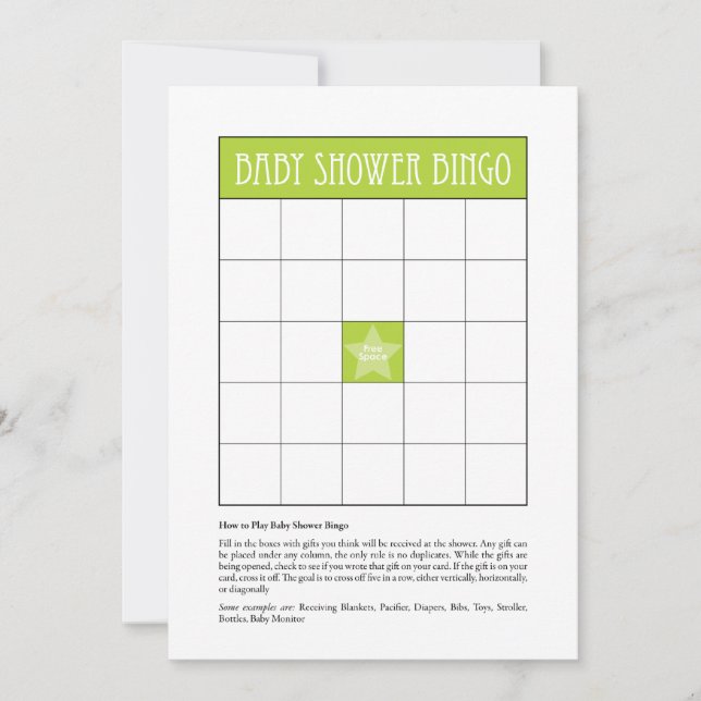Baby Shower Bingo - Green (Vorderseite)