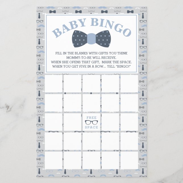 Baby Shower Bingo, Kleiner Mann, Bow Krawatte Flyer (Vorne)