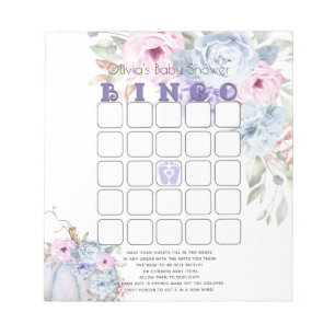 Baby Shower Bingo Lilac Blue Pumpkin Peony Floral Notizblock