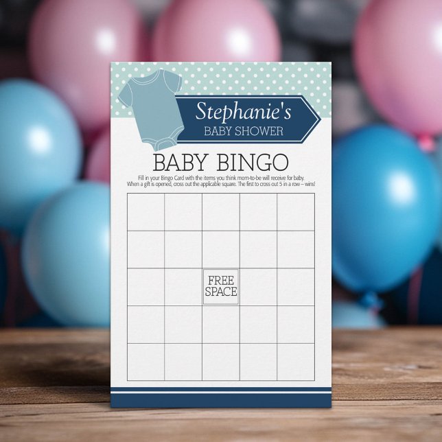 Baby Shower Bingo - Niedliches Boy Polka Dots Game (Custom Baby Shower Games)