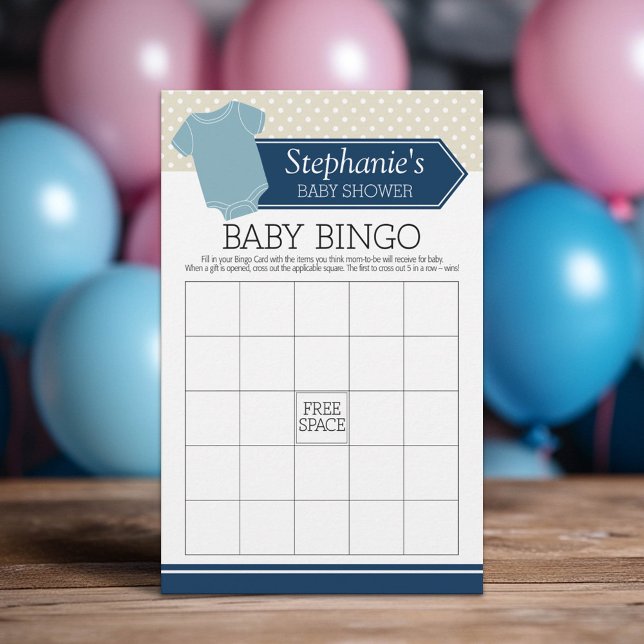 Baby Shower Bingo - Niedliches Boy Polka Dots Game (Custom Baby Shower Games)