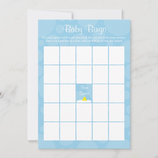 Baby Shower Bingo - Rubber Ducky Theme - Blau Einladung (Vorderseite)