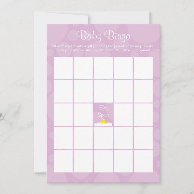 Baby Shower Bingo - Rubber Ducky Theme - Lilac Einladung (Vorderseite)