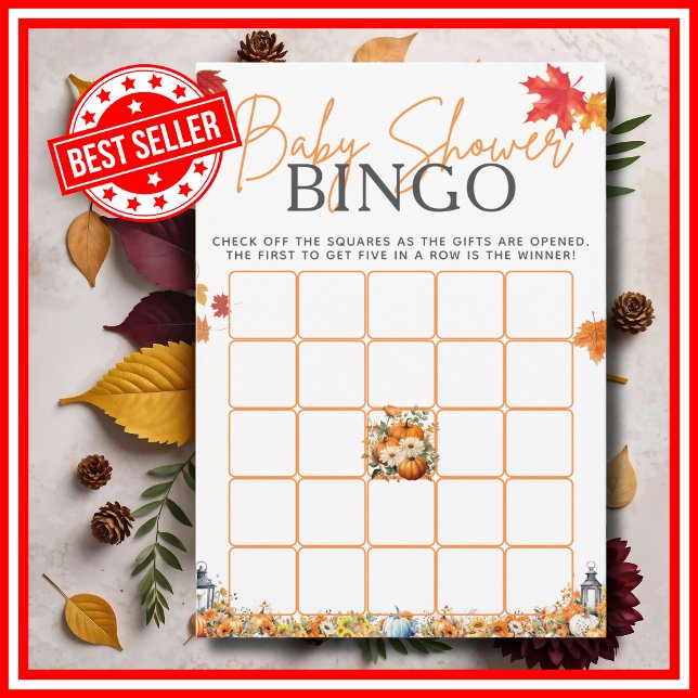 Baby Shower BINGO Spiel ein wenig Pumpkin Floral Einladung (Baby Shower BINGO Game A Little Pumpkin is on the Way Fall Autumn Floral Watercolor Invitation )