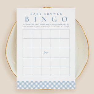 Baby-Shower-Bingo süße blaue Gingham-Party-Karte Einladung