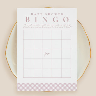 Baby-Shower-Bingo süße rosa Gingham-Party-Karte Einladung