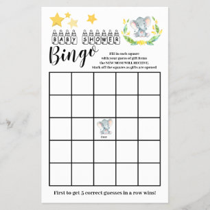 Baby-Shower-Bingo Süßer Elefant Spielkarte Flyer