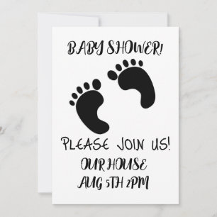 BABY SHOWER BLACK FOOT DRUCKEN SCRIPT INVITATIONEN EINLADUNG