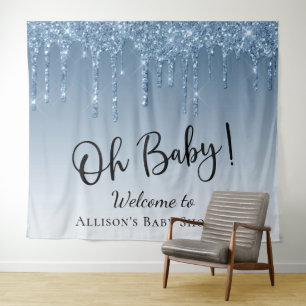 Baby Shower Blau Glitter Willkommens-Foto Hintergr Wandteppich