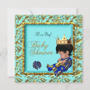 Baby Shower Blau Gold Junge Kronprinz Einladung