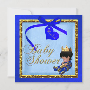 Baby Shower Blau Gold Junge Prinz Einladung