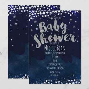 Baby Shower Blau und Silber Sternennacht Einladung