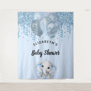 Baby-Shower blauer Elefant Junge Silber Wandteppich