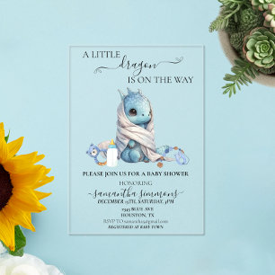 Baby Shower Blaues Drache Aquarell Acryleinladungen