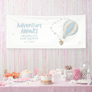 Baby-Shower blaues Heißluftballon-Abenteuer wartet Banner