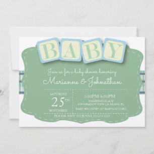 Baby Shower Blöcke Junge Karo Einladung