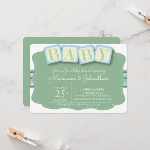 Baby Shower Blöcke Junge Karo Einladung
