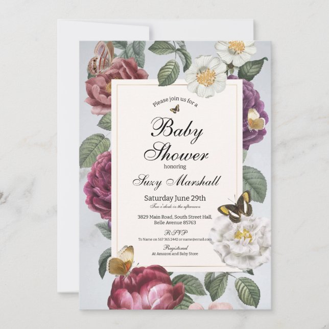 Baby Shower Bloom Butterfly Vintag Einladung (Vorderseite)