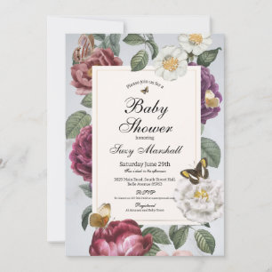 Baby Shower Bloom Butterfly Vintag Einladung
