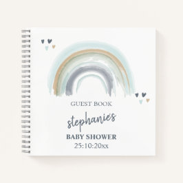 Baby Shower Blue Boho Rainbow Gästebuch Notizbuch