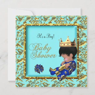 Baby Shower Blue Gold Boy Kronprinz Einladung