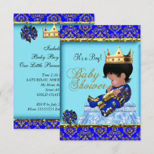 Baby Shower Blue Gold Boy Prince Einladung
