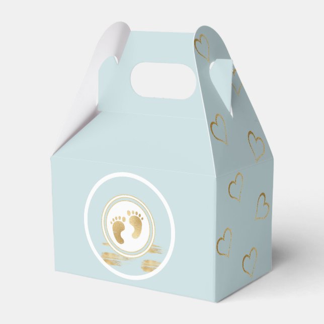 Baby Shower Blue Gold Hearts Fevor Box Geschenkschachtel (Vorderseite)