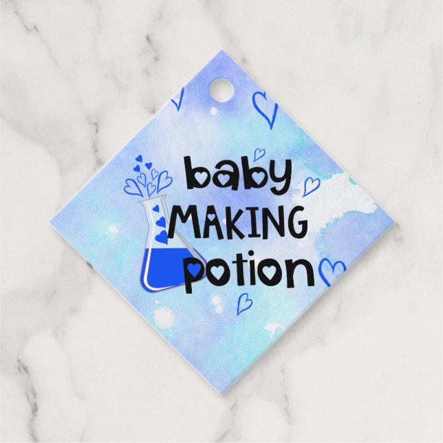 Baby Shower Blue Hearts Baby Making Potion Geschenkanhänger (Vorderseite)