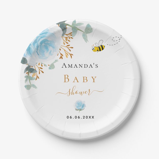 Baby Shower Blue Hummel Blumenjungen Pappteller (Vorderseite)