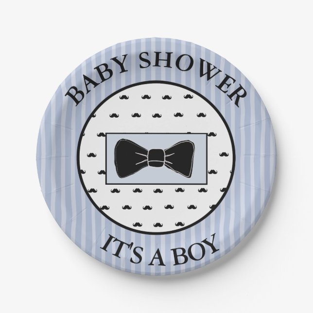 Baby Shower Blue Mustache und Bowtie Cake Teller (Vorderseite)
