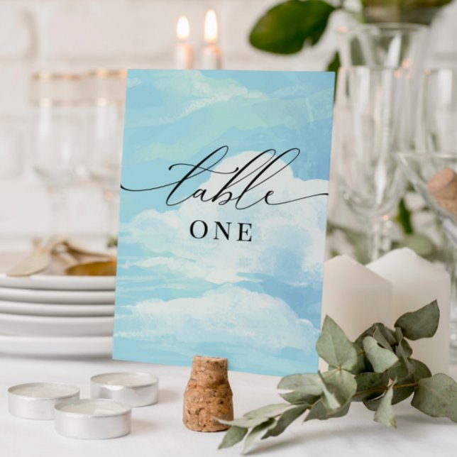 Baby Shower Blue Sky Clouds Table Card Tischnummer (Von Creator hochgeladen)