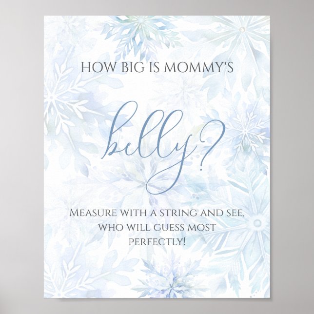 Baby Shower Blue Snowflake How big is Mom’s Belly Poster (Vorne)